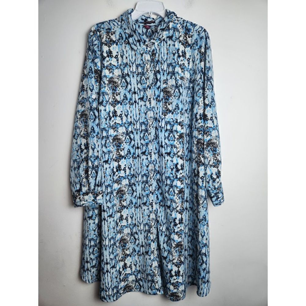NWOT Jessica London Black & Blue Animal Print Button Up Shirt Midi Dress size 20